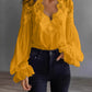 Blouse-Lace Patchwork Puff Sleeve Pleated