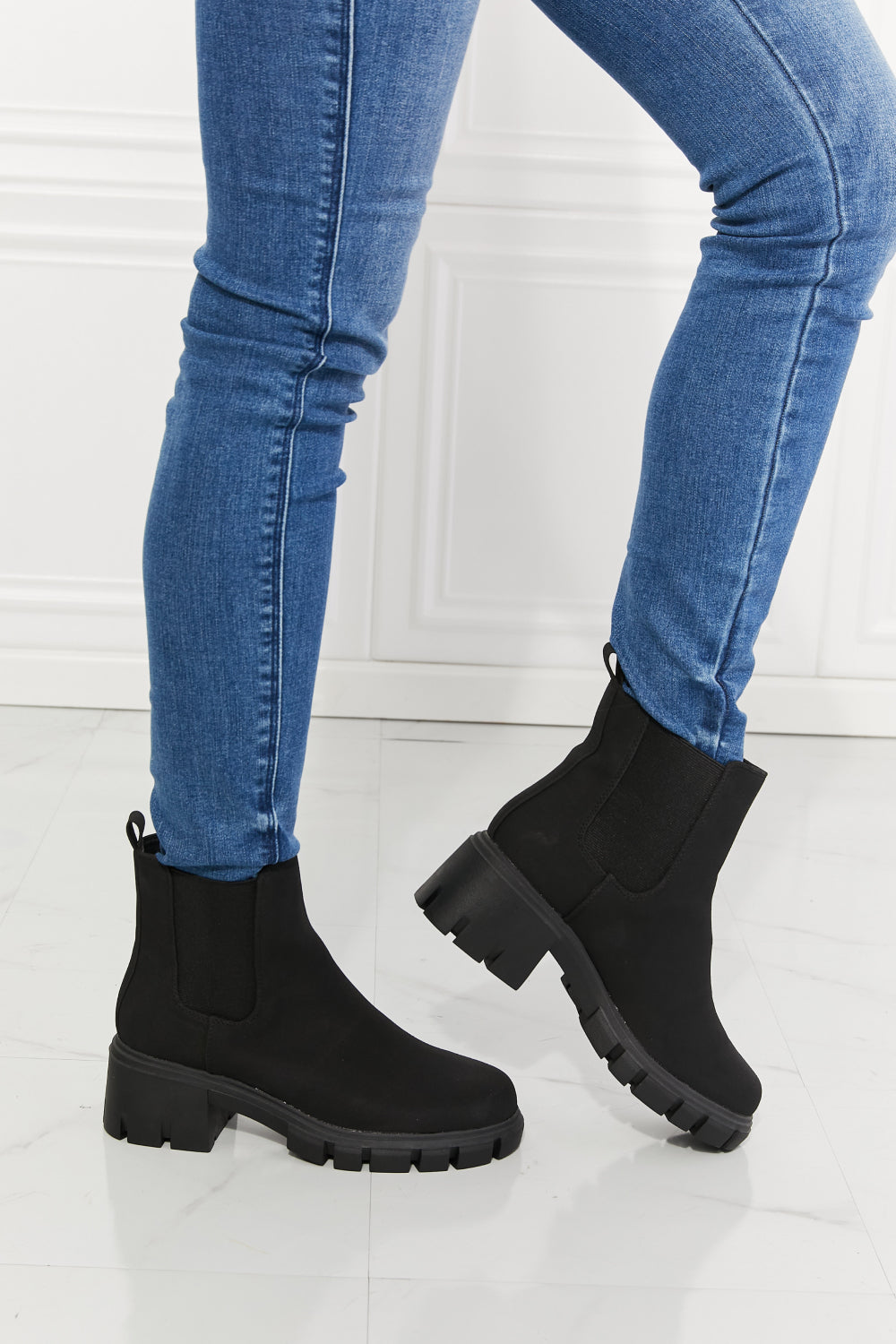 Boots-Matte Lug Sole Chelsea Boots-Black