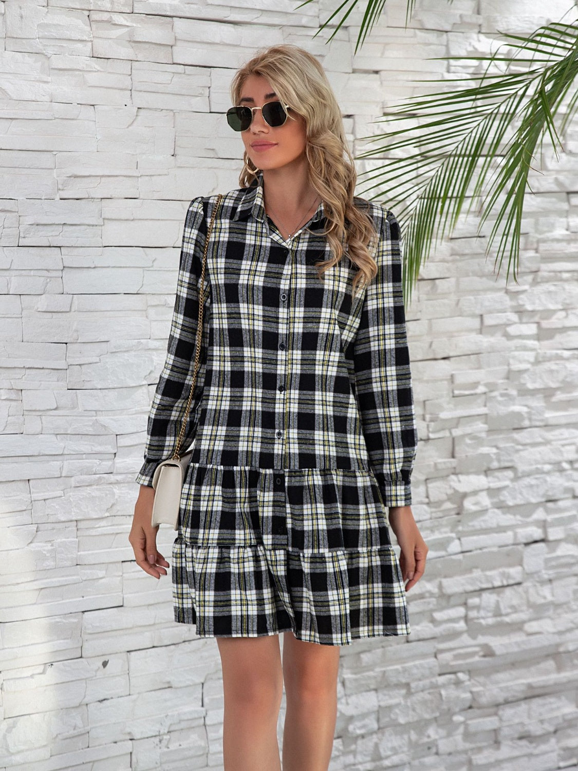 *PRESALE-Jacket Dress-Ruffle Plaid Long Sleeve