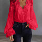 Blouse-Lace Patchwork Puff Sleeve Pleated