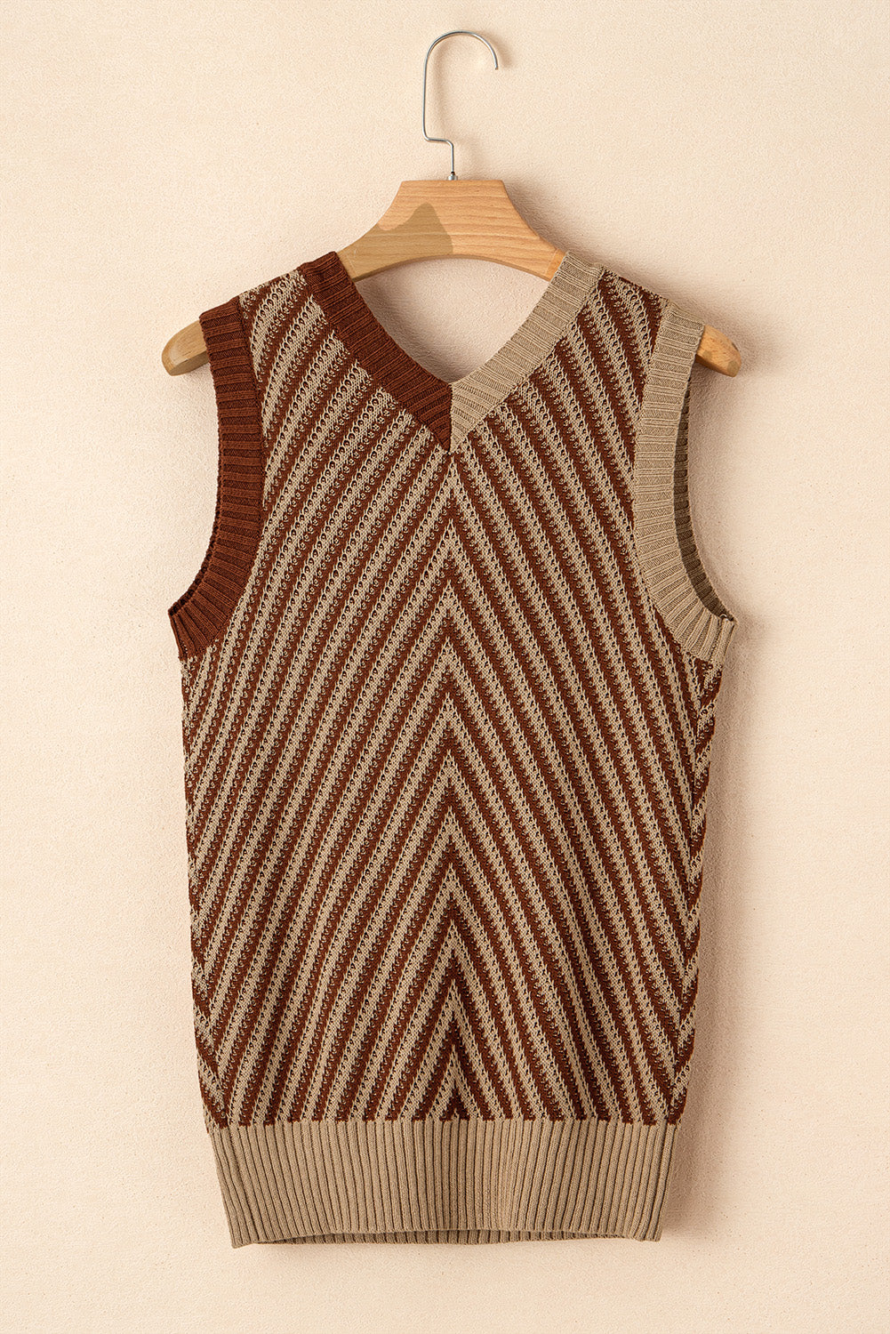 Sweater-Striped Contrast V-Neck Vest