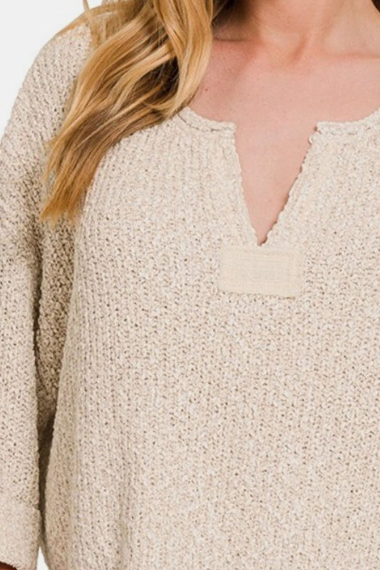 Sweater-Notched Side Slit Patch