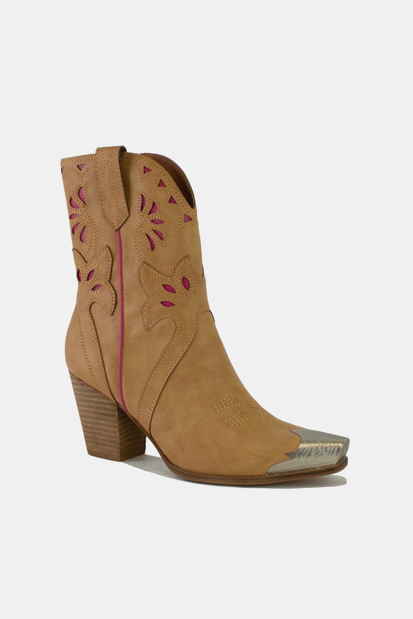 Boots-Fashion Cut-Out Floral Embroidery-Camel/Rose