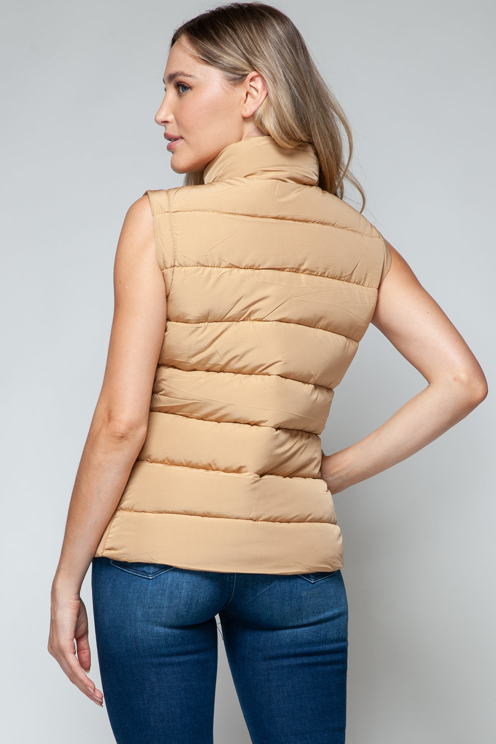 Vest-Zip Up Turtleneck with Pockets-Camel