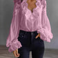 Blouse-Lace Patchwork Puff Sleeve Pleated