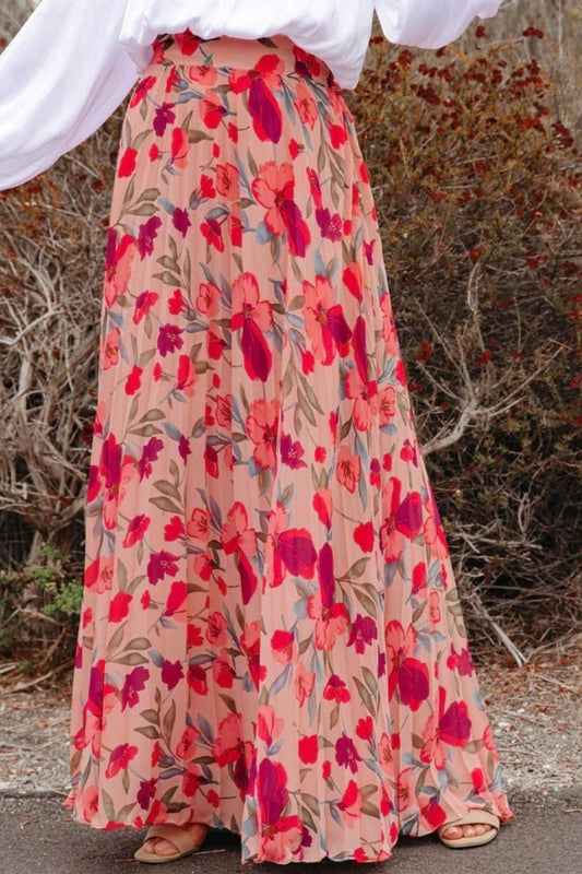 Skirt-Boho Elastic Waist Pleated Maxi