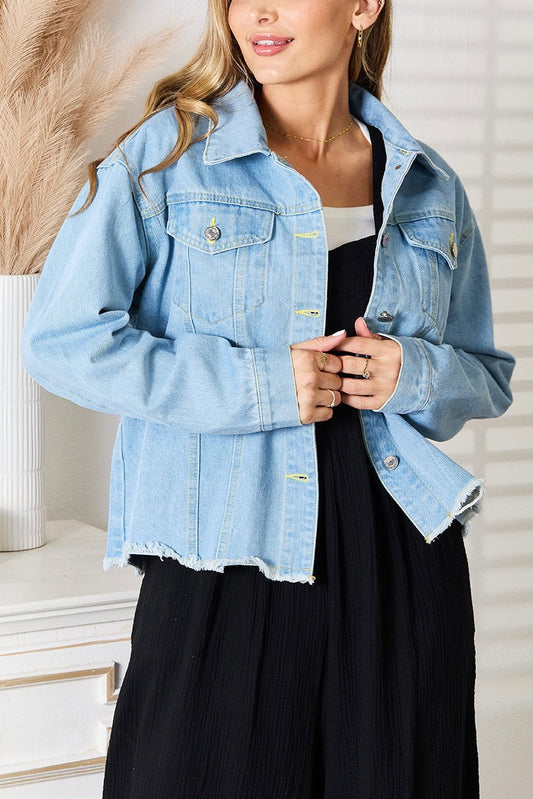 Jacket-Dropped Shoulder Raw Hem Denim