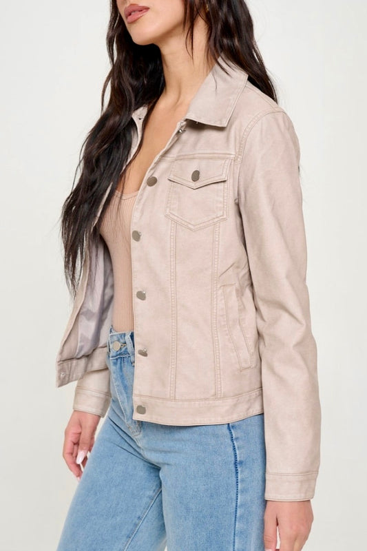 Jacket-Cargo Vegan Leather Shacket