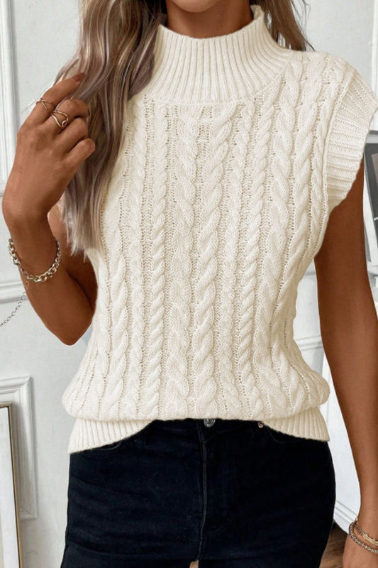 Sweater-Cable Knit Turtleneck Vest