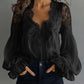 Blouse-Lace Patchwork Puff Sleeve Pleated