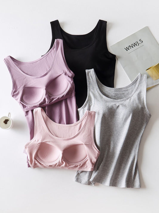 *PRESALE-Top-Round Neck Tank with Bra-5 Colors