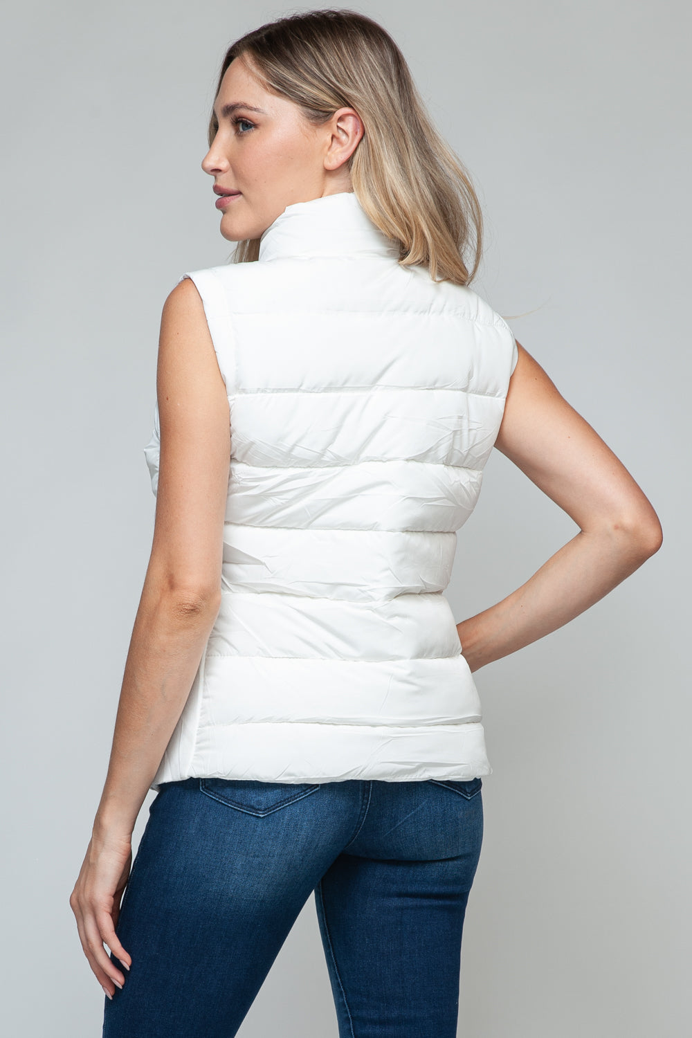 Vest-Zip Up Turtleneck with Pockets-White