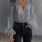 Blouse-Lace Patchwork Puff Sleeve Pleated