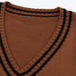 Sweater-Striped Trim V-Neck Vest-2 Colors