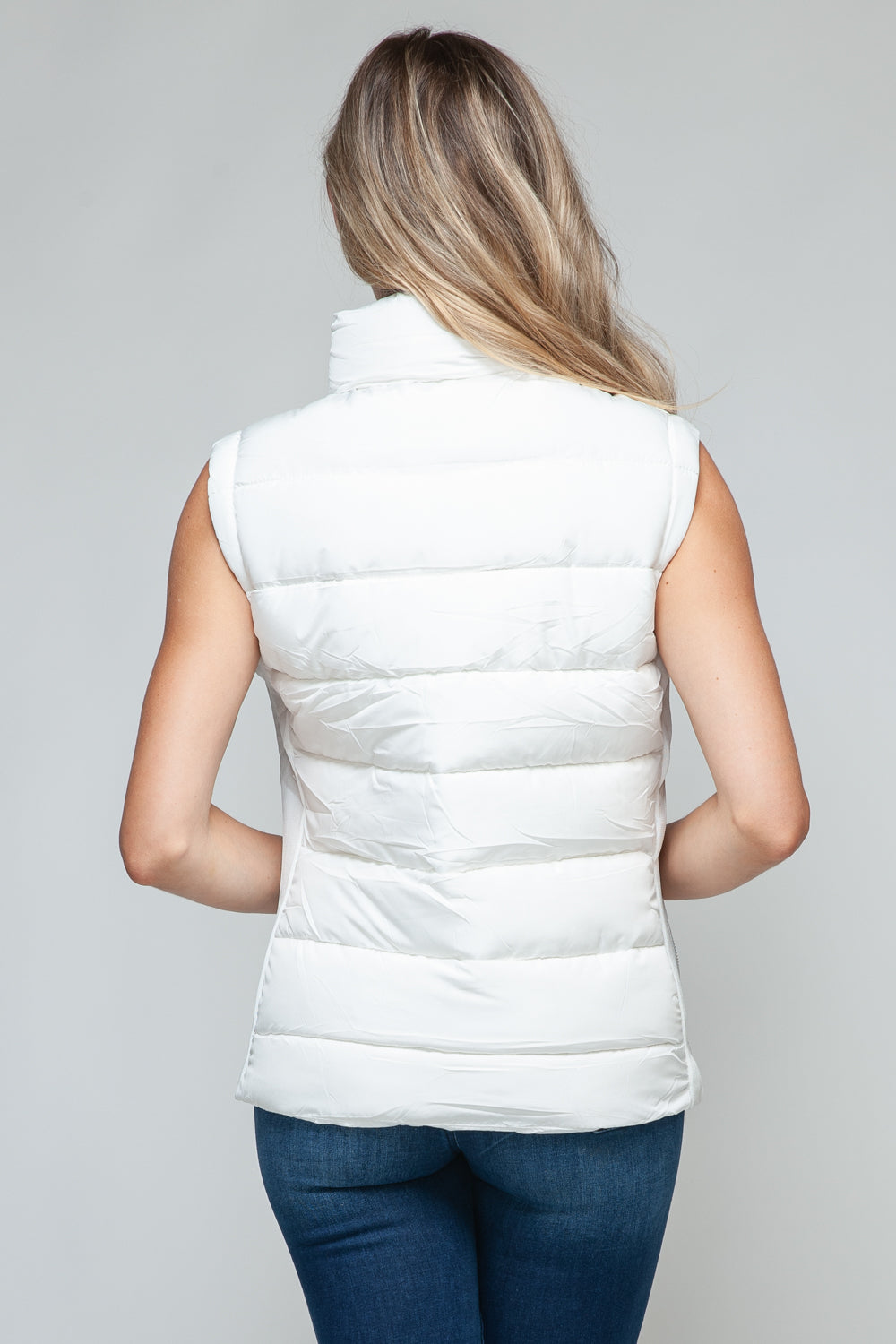 Vest-Zip Up Turtleneck with Pockets-White