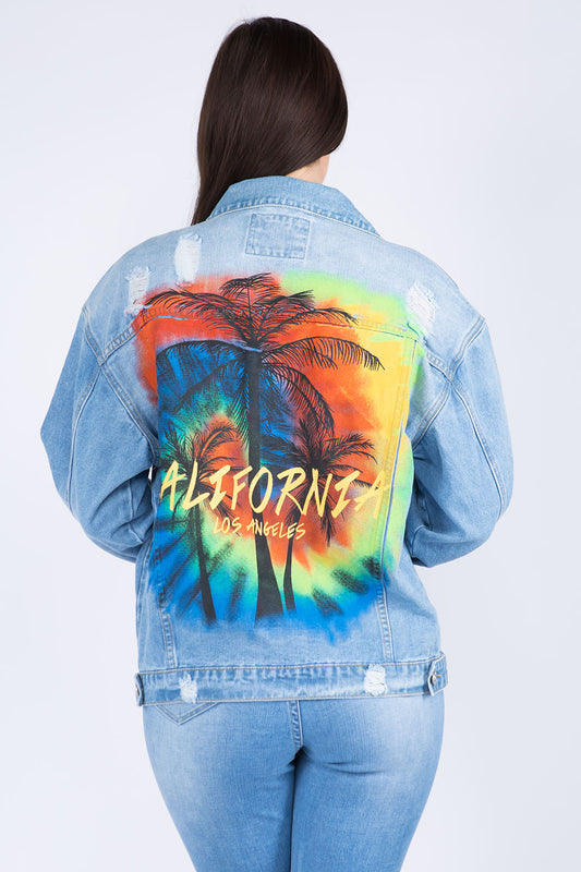 Jacket-Painted Back Distressed Denim