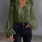 Blouse-Lace Patchwork Puff Sleeve Pleated