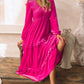 Dress-Smocked Velvety V-Neck Balloon Sleeve