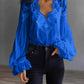 Blouse-Lace Patchwork Puff Sleeve Pleated