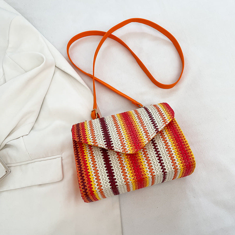 Bag-Straw Color Striped Shoulder-3 Options