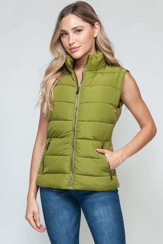 Vest-Zip Up Turtleneck with Pockets-Avocado