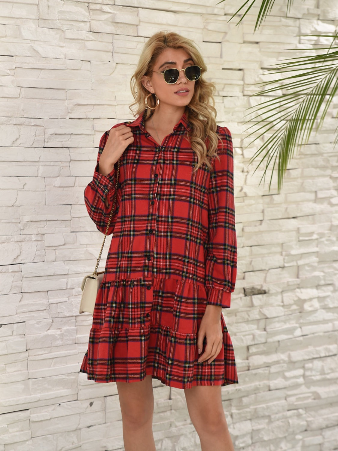 *PRESALE-Jacket Dress-Ruffle Plaid Long Sleeve