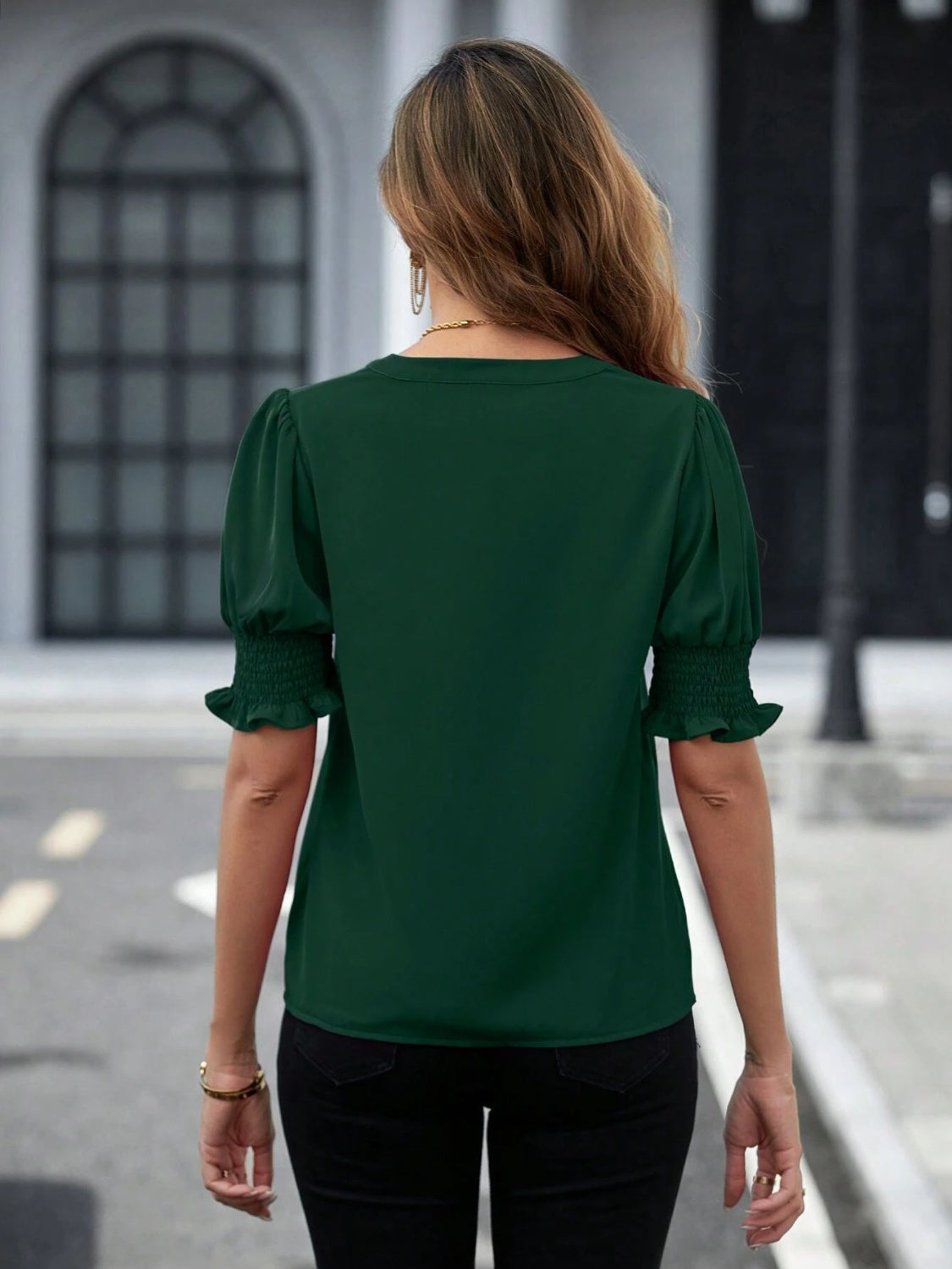 Blouse-Notched Short Sleeve-7 Colors