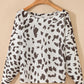 Top-Leopard Boat Neck Long Sleeve Knit