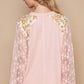 Top-Flower Patch Lace Sleeve Knit-Pink