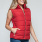 Vest-Zip Up Turtleneck with Pockets-Red