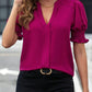 Blouse-Notched Short Sleeve-7 Colors