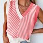 Sweater-Striped Contrast V-Neck Vest