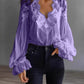 Blouse-Lace Patchwork Puff Sleeve Pleated