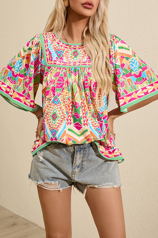 *PRESALE-Blouse-Printed Round Neck Half Sleeve