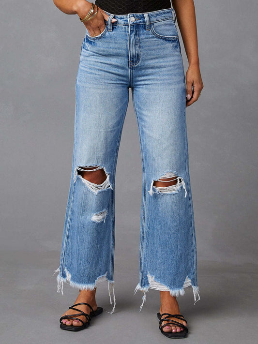 *PRESALE-Jeans Distressed Raw Hem with Pockets