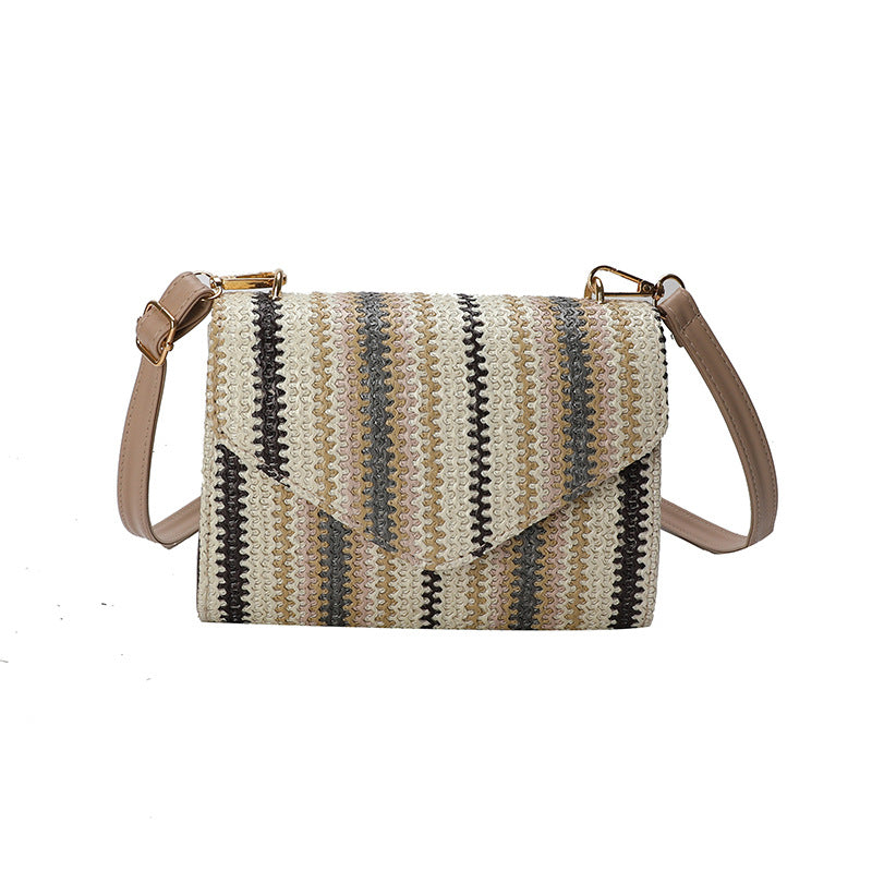 Bag-Straw Color Striped Shoulder-3 Options