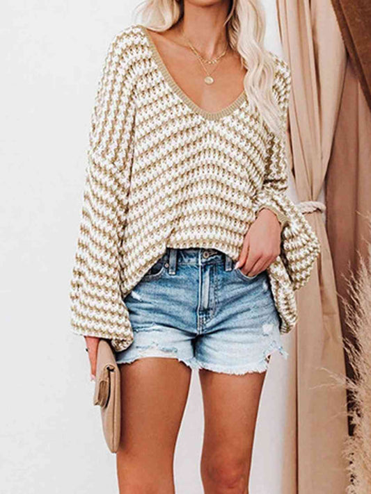 *PRESALE-Sweater-Striped Drop Shoulder V-Neck